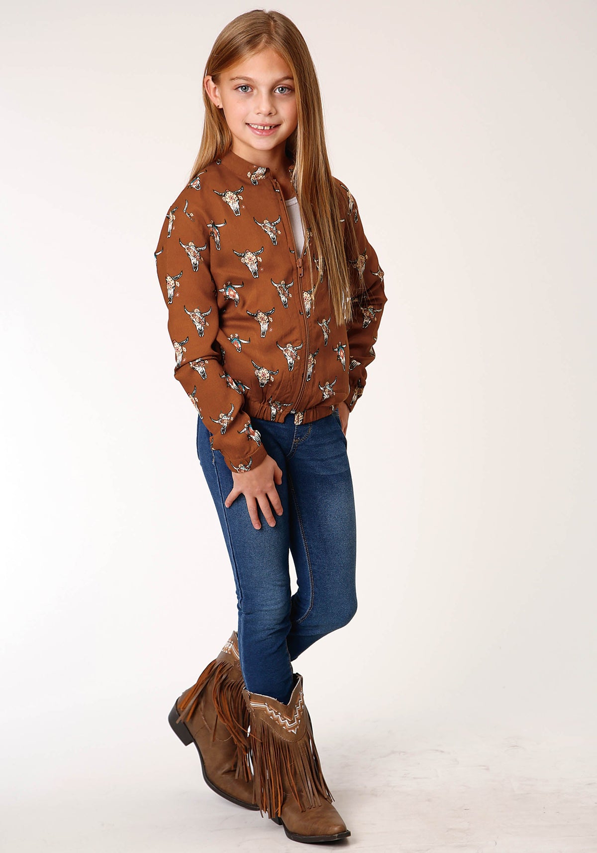 Girls Cowskulls Print Bomber Style Jacket