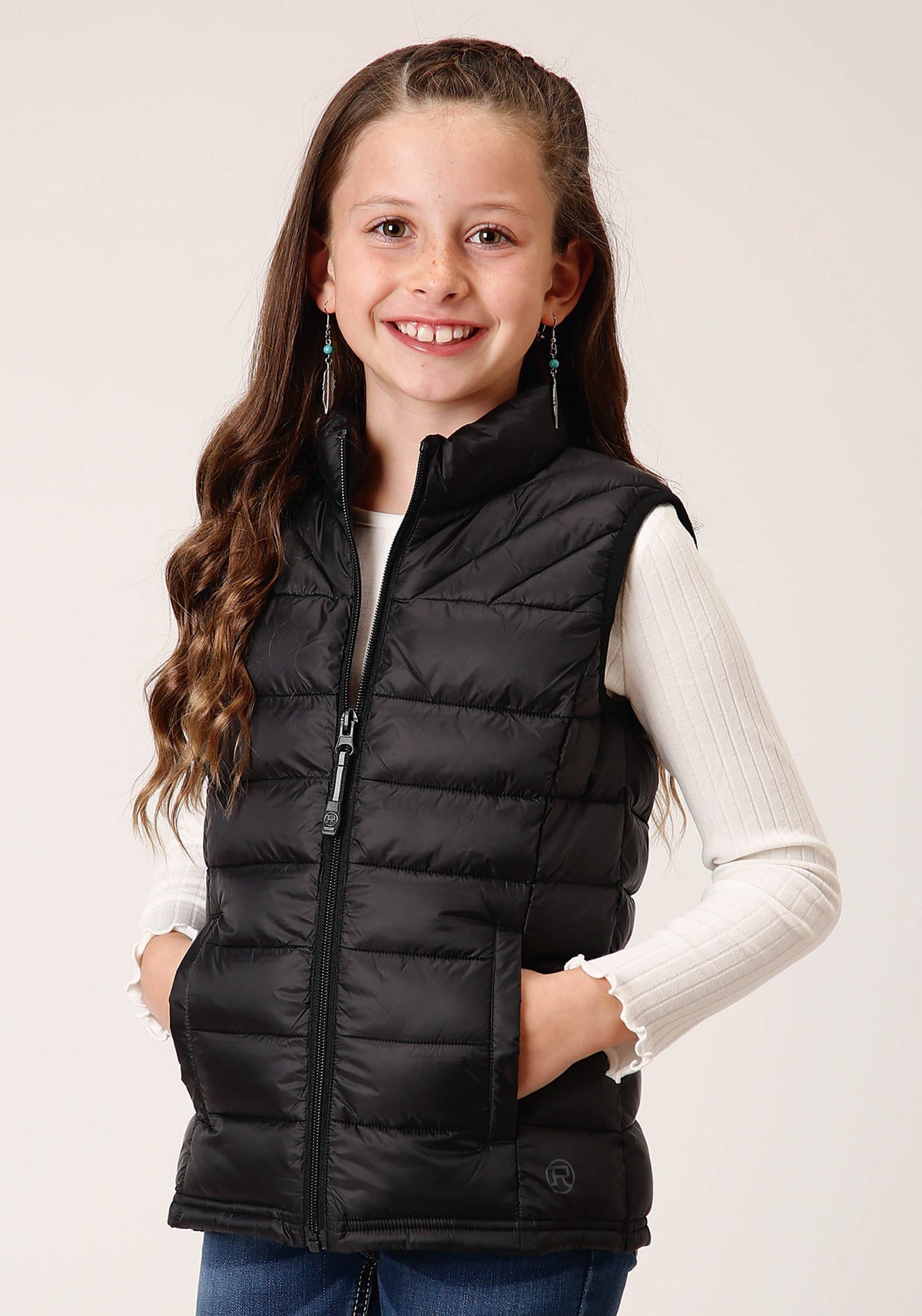 Girls  Black Nylon Parachute Down Vest