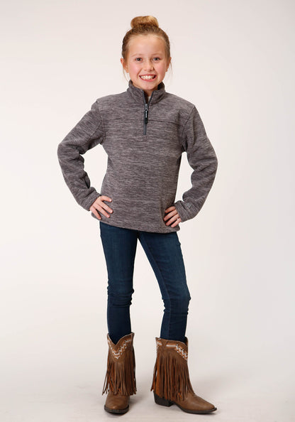 Girls  Melange Grey Micro Polar Fleece Pullover