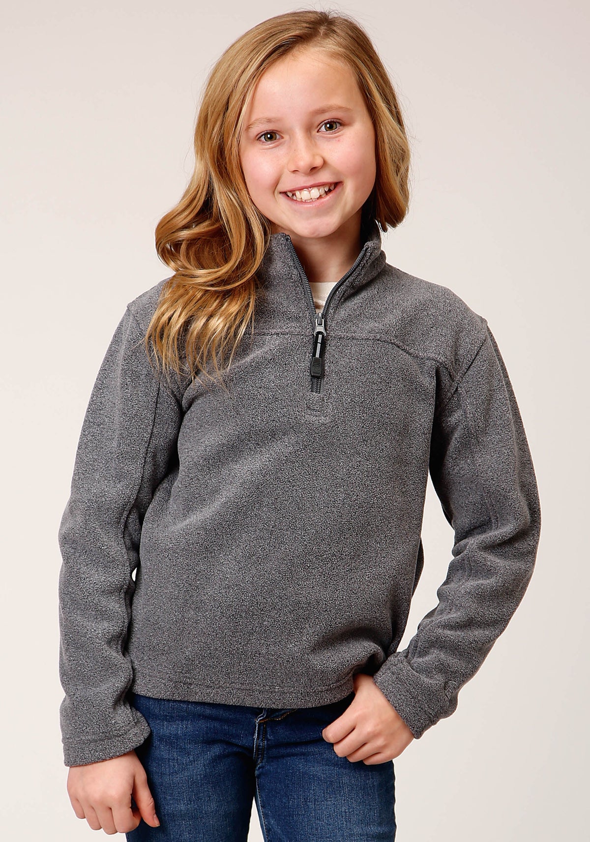 Girls  Heathered Charcoal Micro Polar Fleece Pullover