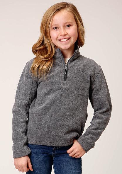 Girls  Heathered Charcoal Micro Polar Fleece Pullover
