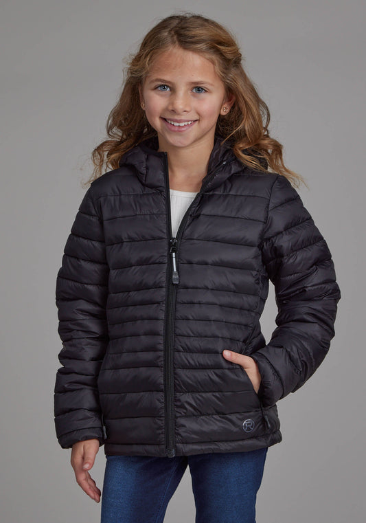Girls Black Nylon Hooded Coat Zipper Jacket