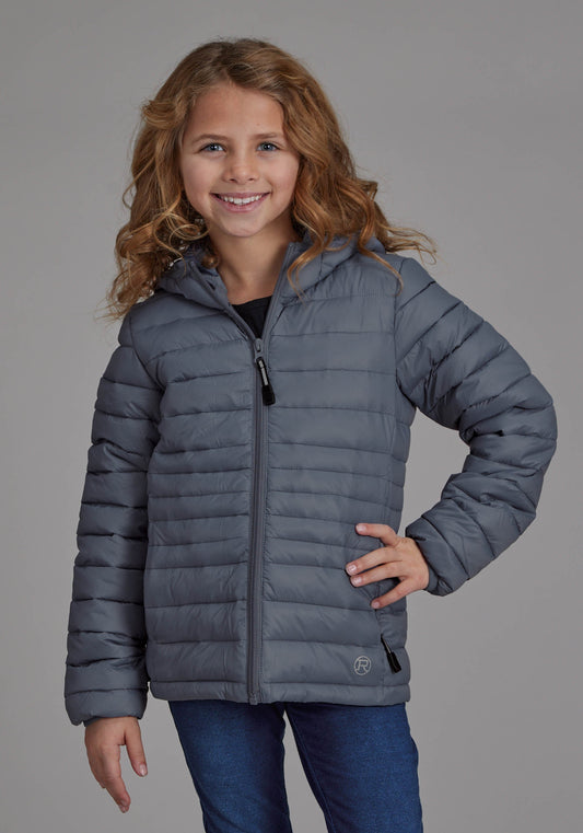 Girls Silver Blue Hooded Coat Zipper Jacket