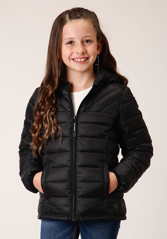 Girls  Black Nylon Parachute Down Jacket