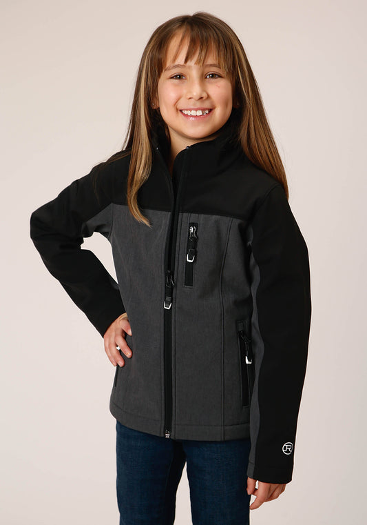 Girls  Grey Black Combo Soft Shell Tech Jacket