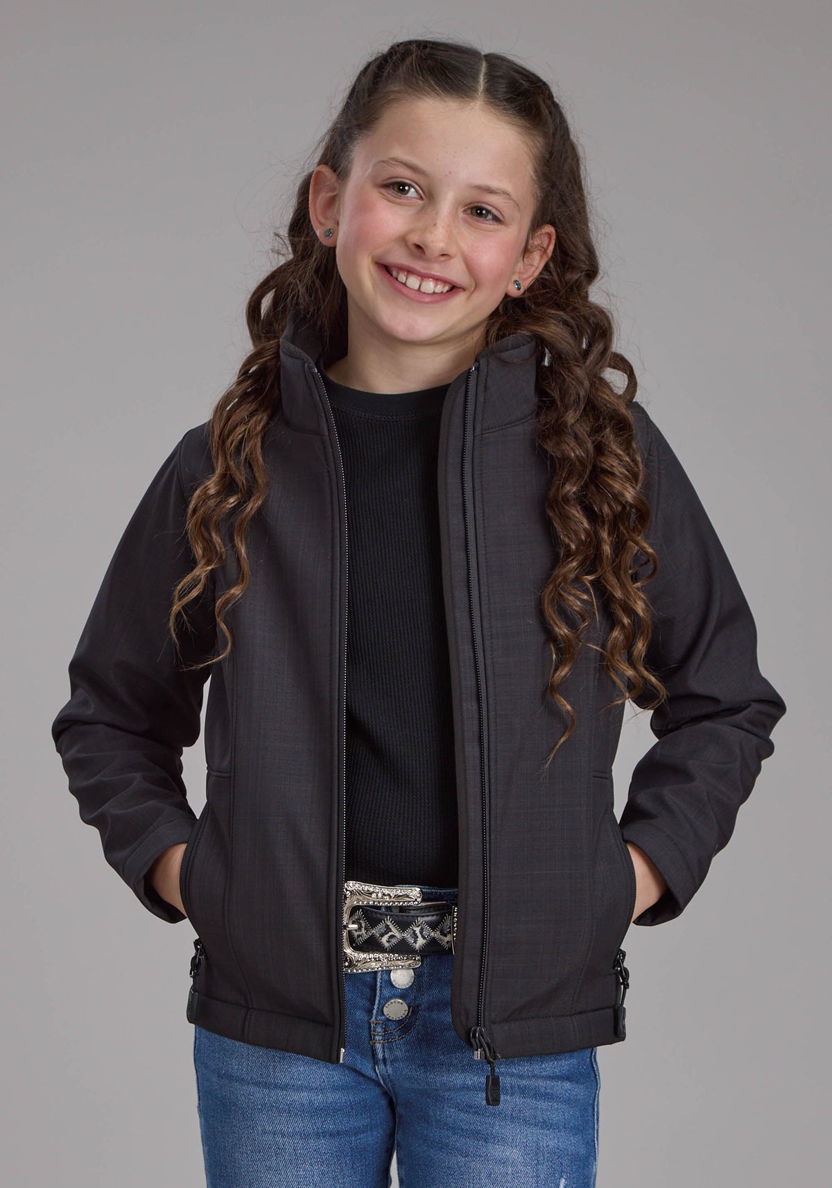 Girls Charcoal Heather With Black Fleece Zipper Jacket