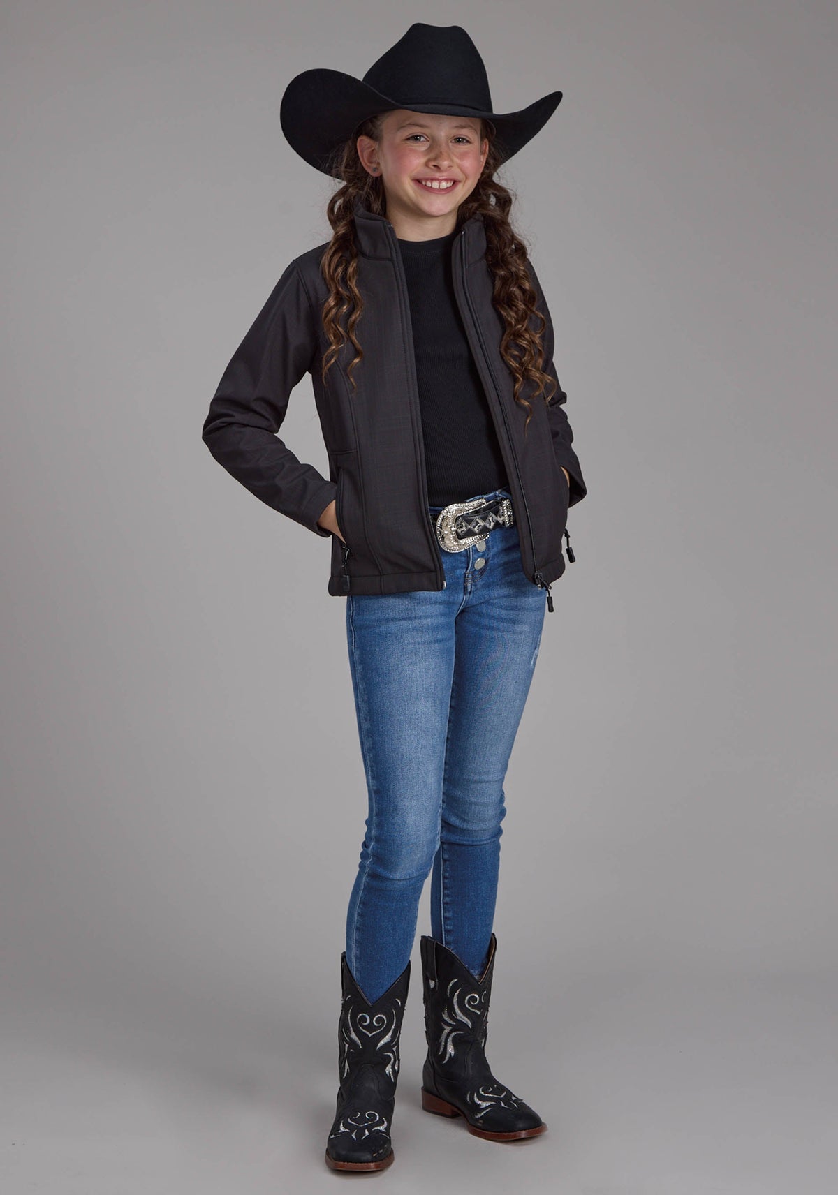 Girls Charcoal Heather With Black Fleece Zipper Jacket