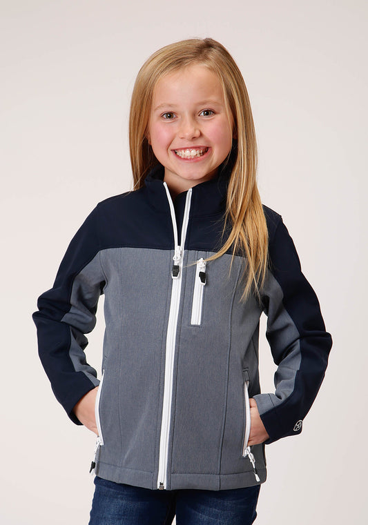 Girls  Pieced Navy Softshell Tech Jacket