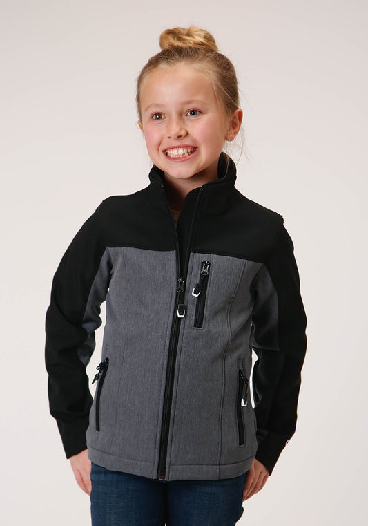 Girls  Pieced Grey Black Softshell Tech Jacket