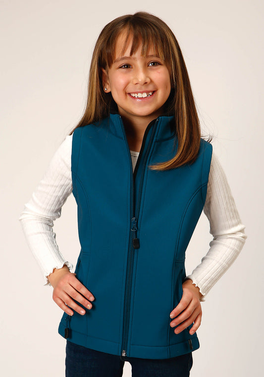 Girls  Deep Teal Grid Soft Shell Tech Vest