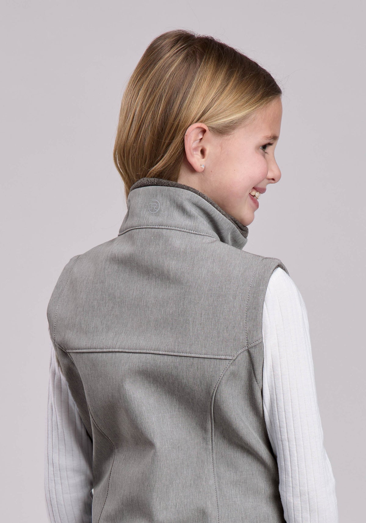 Girls Vest Zipper Cream Grey Stripe Western Vest