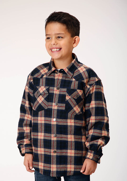 Boys Long Sleeve Snap Cranberry Plaid Western Shirt Jacket