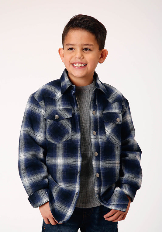 Boys Long Sleeve Snap Cranberry Plaid Western Shirt Jacket