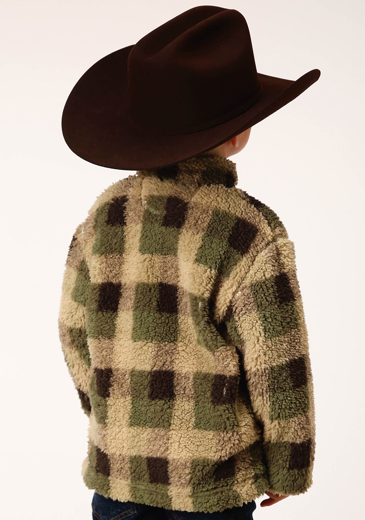 Boys Polar Fleece  Green Brown Check Print Pullover