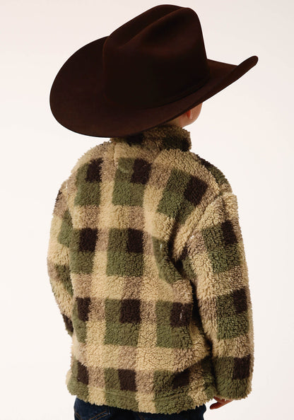 Boys Polar Fleece  Green Brown Check Print Pullover
