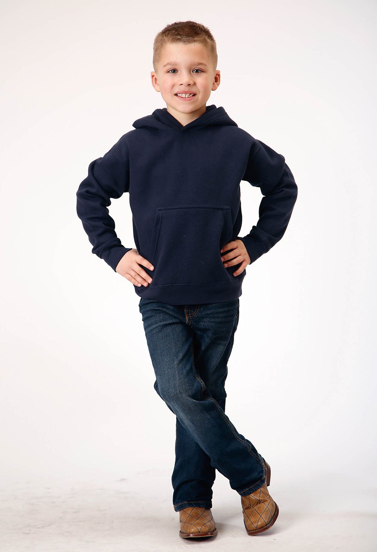 Boys Navy Pullover Hoodie With Front Pocket