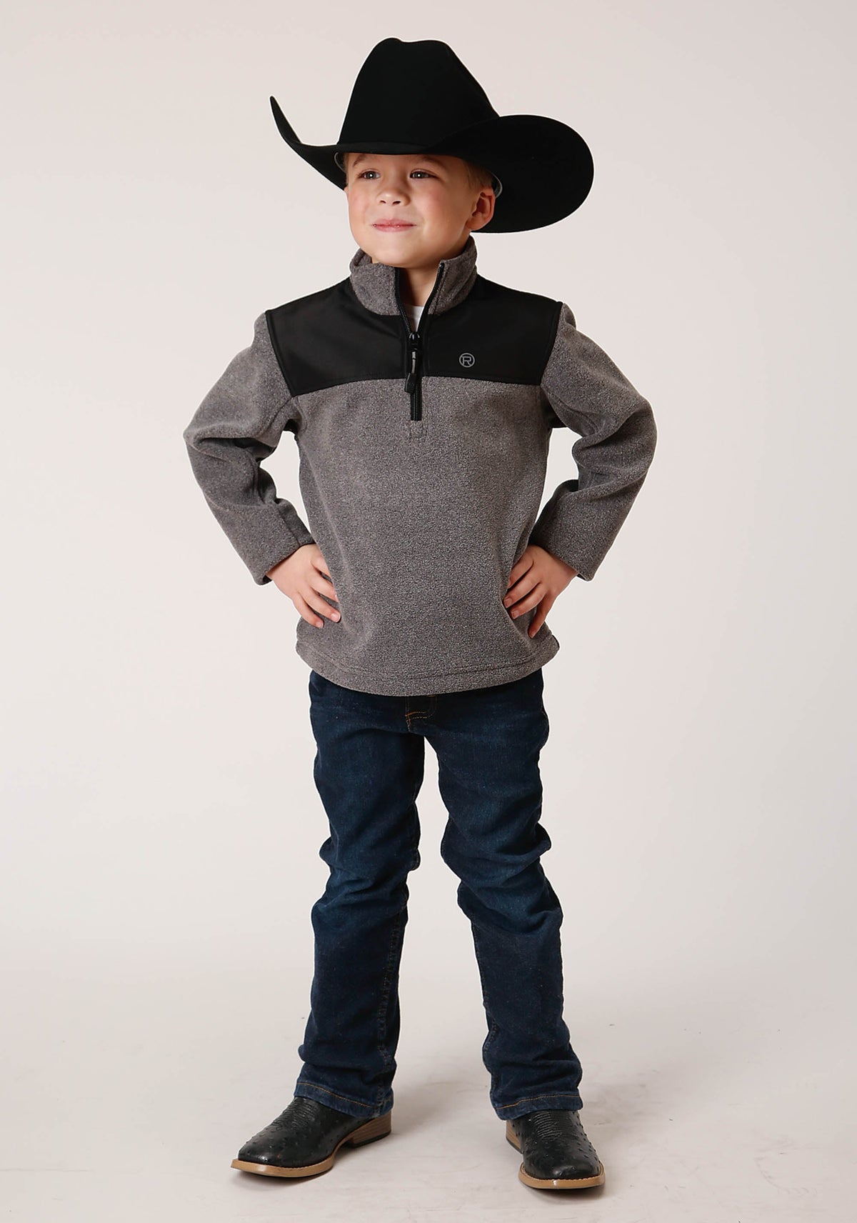 Boys Polar Fleece  Gry Micro Fleece 3 Qtr Zip Pullover