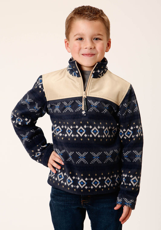 Boys Polar Fleece  Navy Aztec Print Pullover