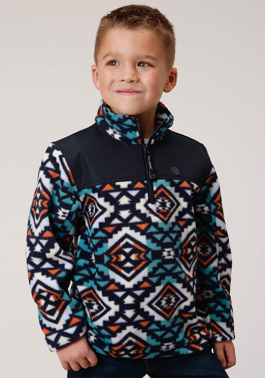 Boys Polar Fleece  Navy Aztec Printed Pullover