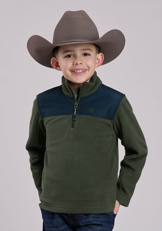 Boys Jacket Zipper Solid Olive Micro Fleece Western Jacket