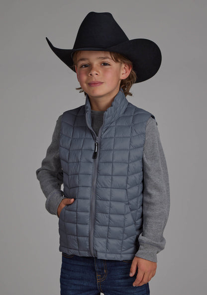 Boys Silver Blue Parachute Zipper Vest