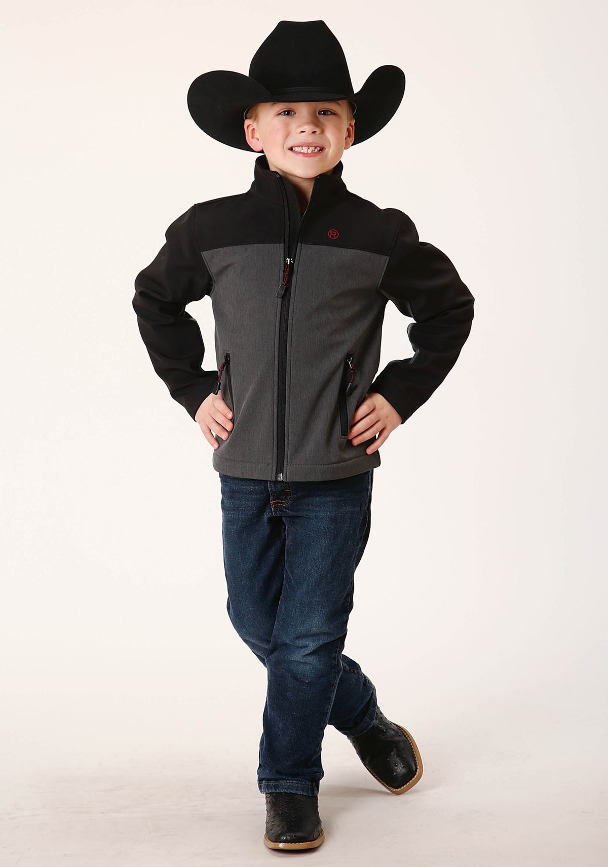 Boys  Grey Black Combo Soft Shell Tech Jacket