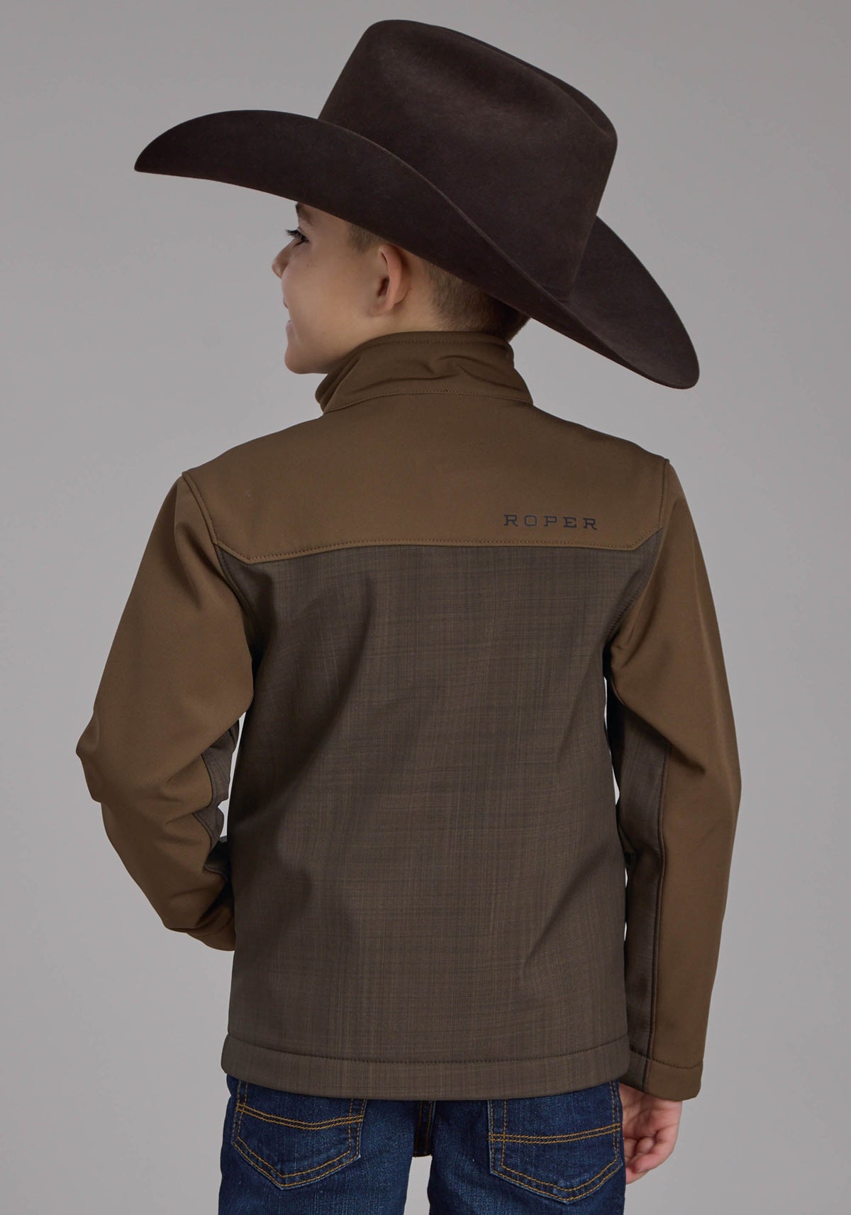 Boys Brown Chocolate Pieced Softshell Zipper Jacket