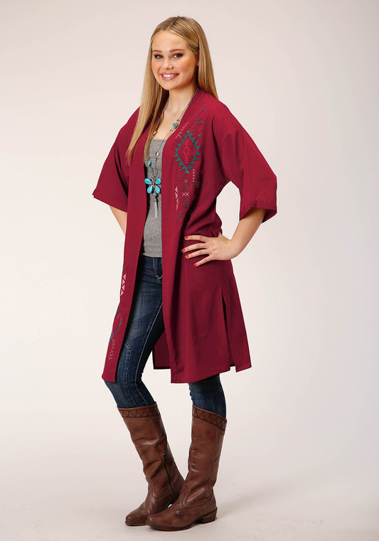 Womens  Solid Poly Wine Short Sleeve  Cardigan