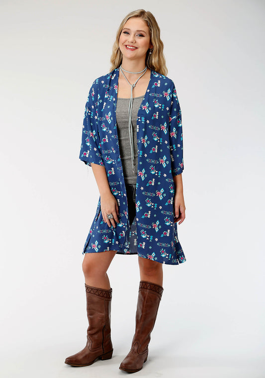 Womens Blue Aztec Print Long Sleeve Cardigan