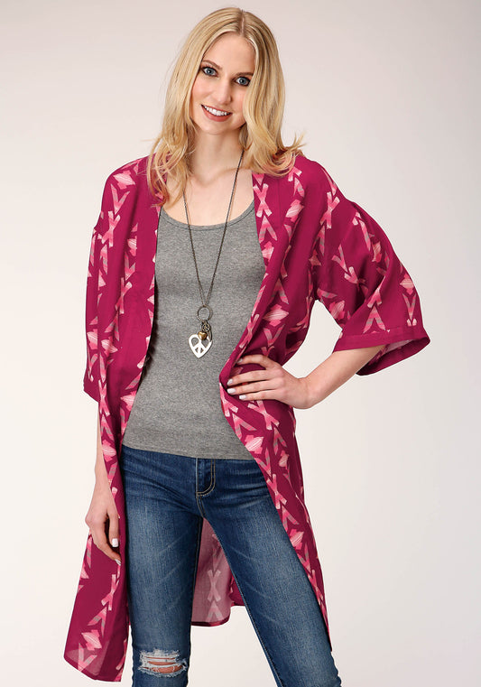 Womens  Wine Aztec Print Short Sleeve  Cardigan