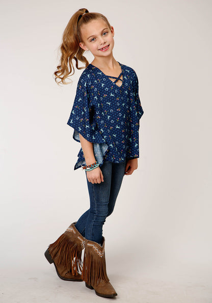 Girls Horse Printed Poncho