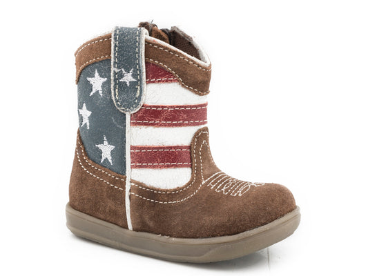 Infant Boys Brown Leather Vamp With Flag Shaft