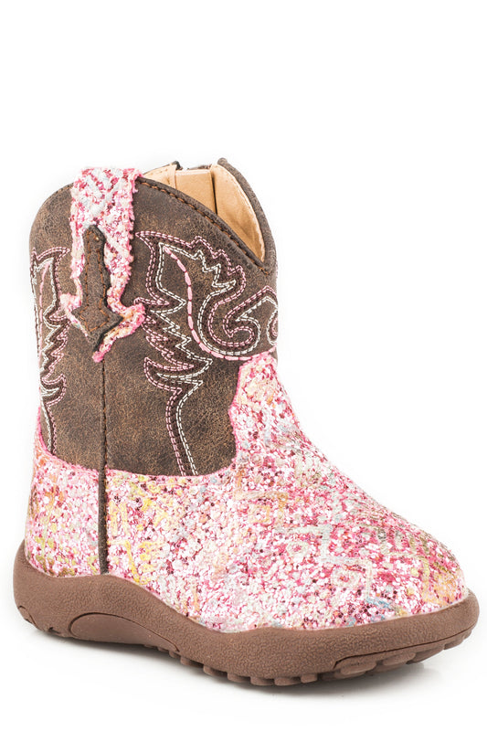 Infant Girls Pink Southwest Glitter Vamp With Brown Shaft Cowbaby