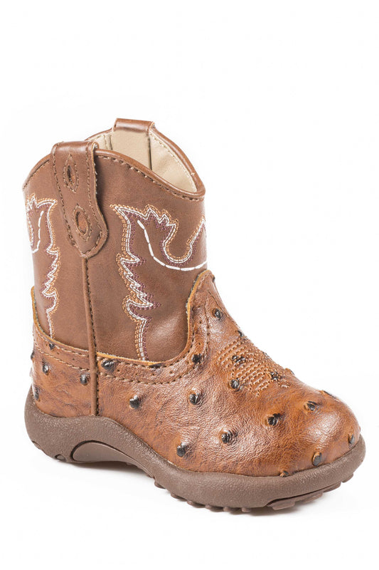 Infant Boys Tan Faux Leather Ostrich Print Vamp Cowbaby