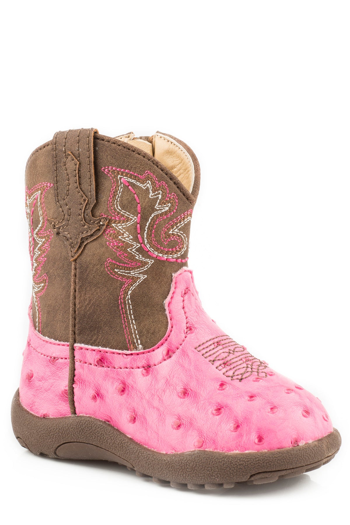 Infant Girls Pink Faux Ostrich With Brown Shaft Cowbaby