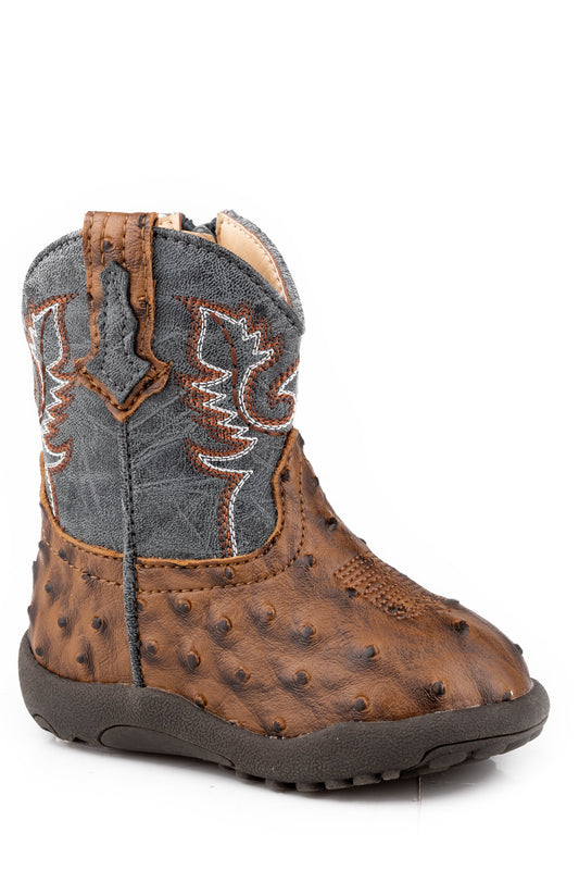 Infants Boys Brown Ostrich Vamp