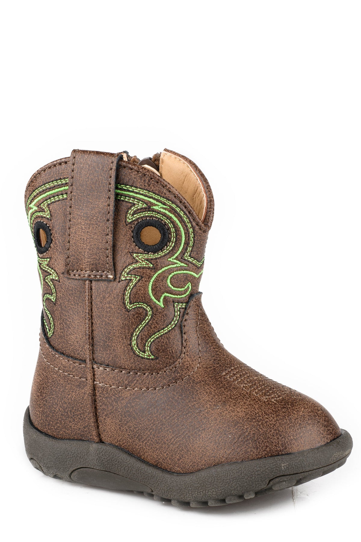 Infants Boys Brown Faux Leather With Pull Holes