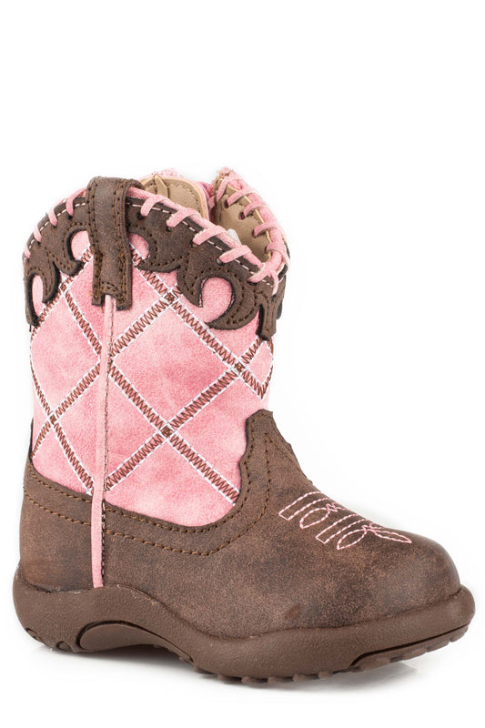 Infant Girls Brown Vamp Pink Diamond Emb Cowbaby