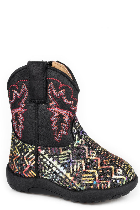 Infants Girls Roper Black With Western Stitch Glitter Aztec Cowbabies