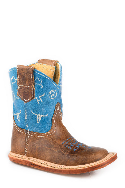 Infants Boys Embossed Waxy Brown Leather Vamp