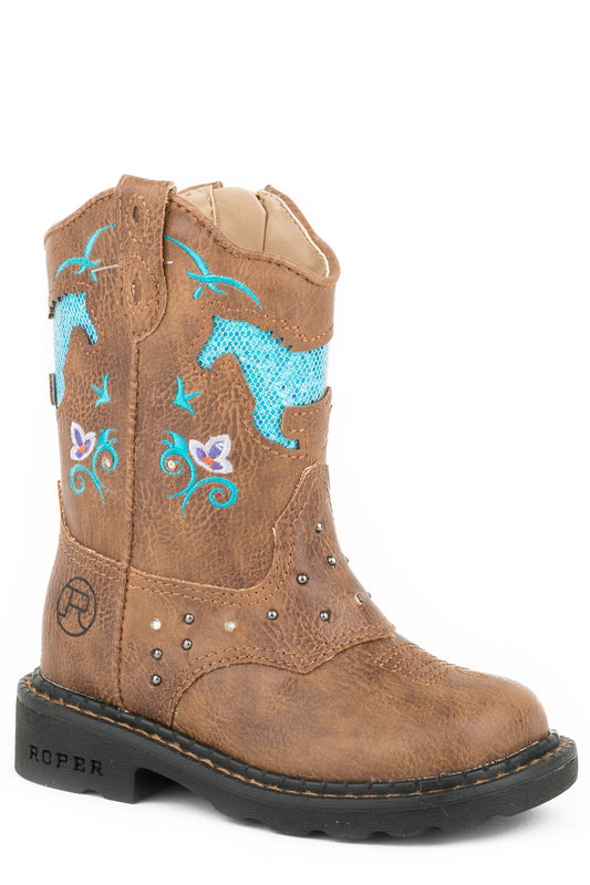 Girls Toddler All Over Tan With Lights And Studs On Saddle Vamp