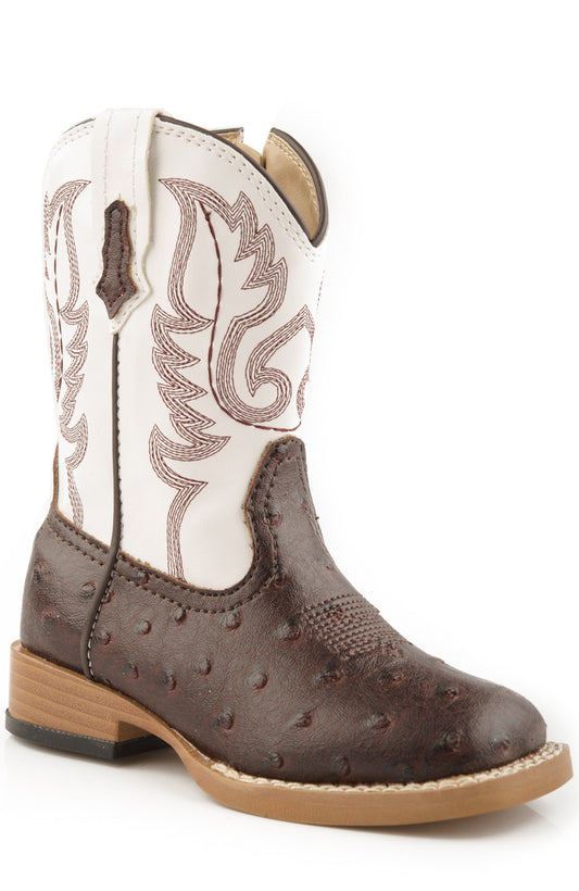 Boys Toddler Brown Faux Ostrich Vamp White Shaft