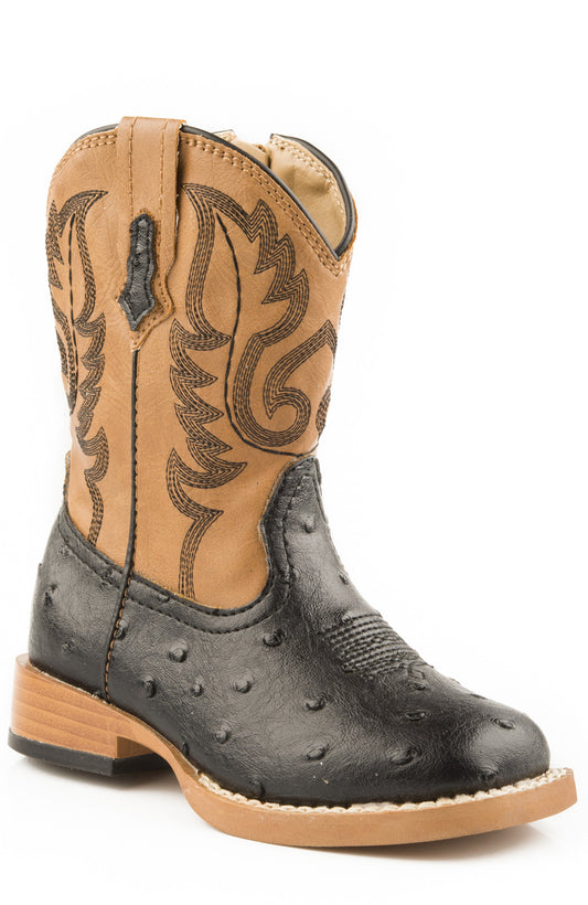 Boys Toddler Black Faux Ostrich Vamp Tan Shaft