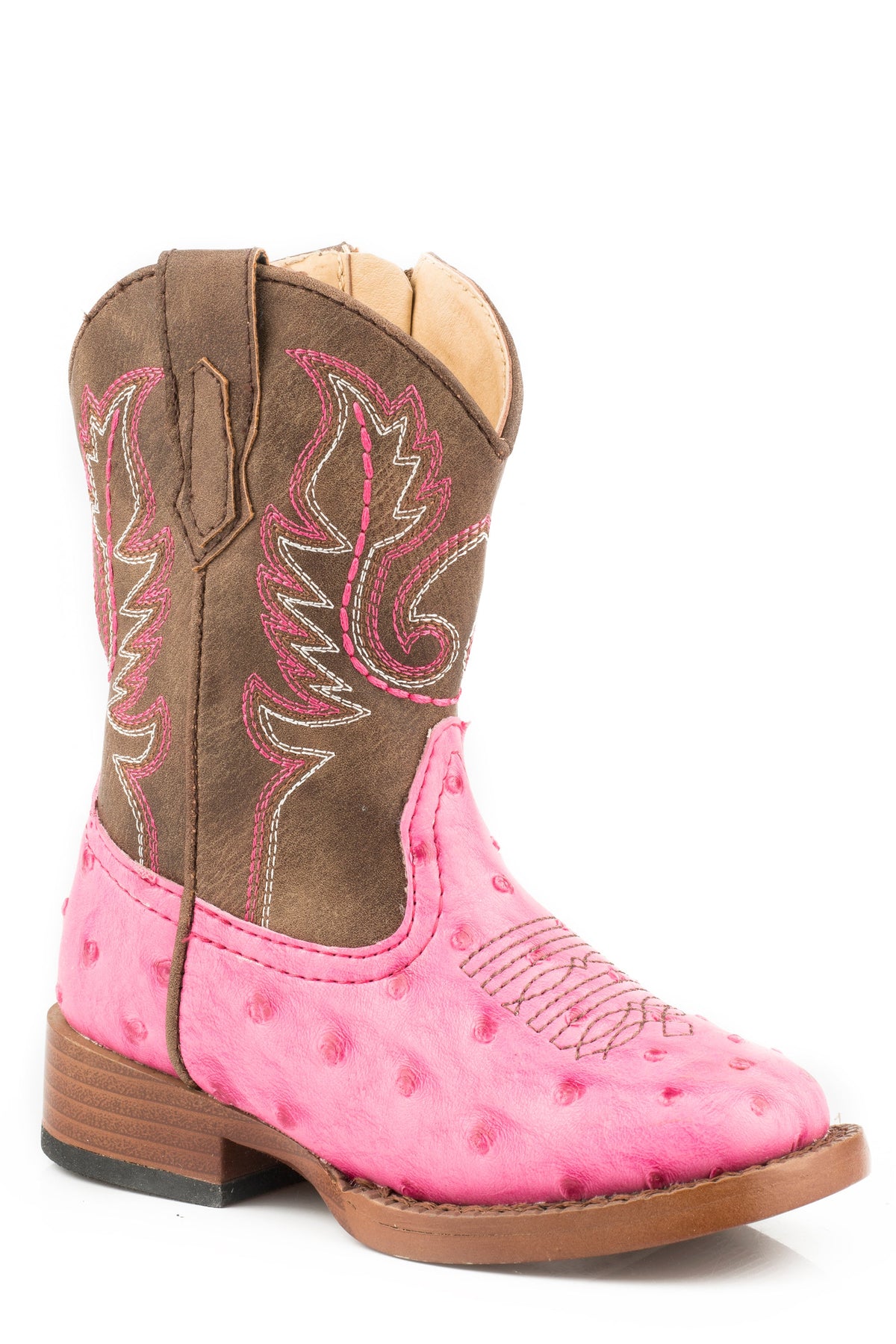 Girls Toddler Pink Faux Ostrich With Brown