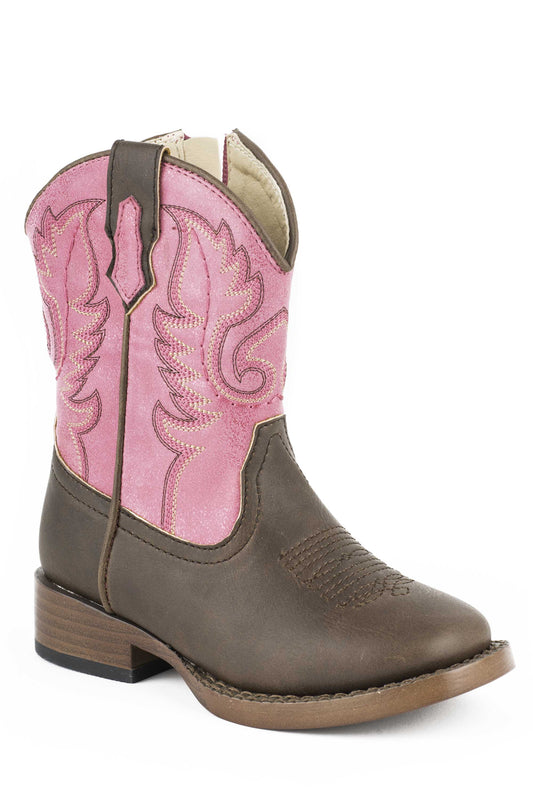 Girls Toddler Brown And Pink Faux Leather