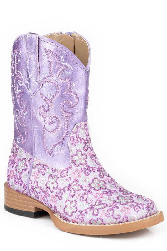 Girls Toddler Purple Floral Glitter With Metallic Vamp