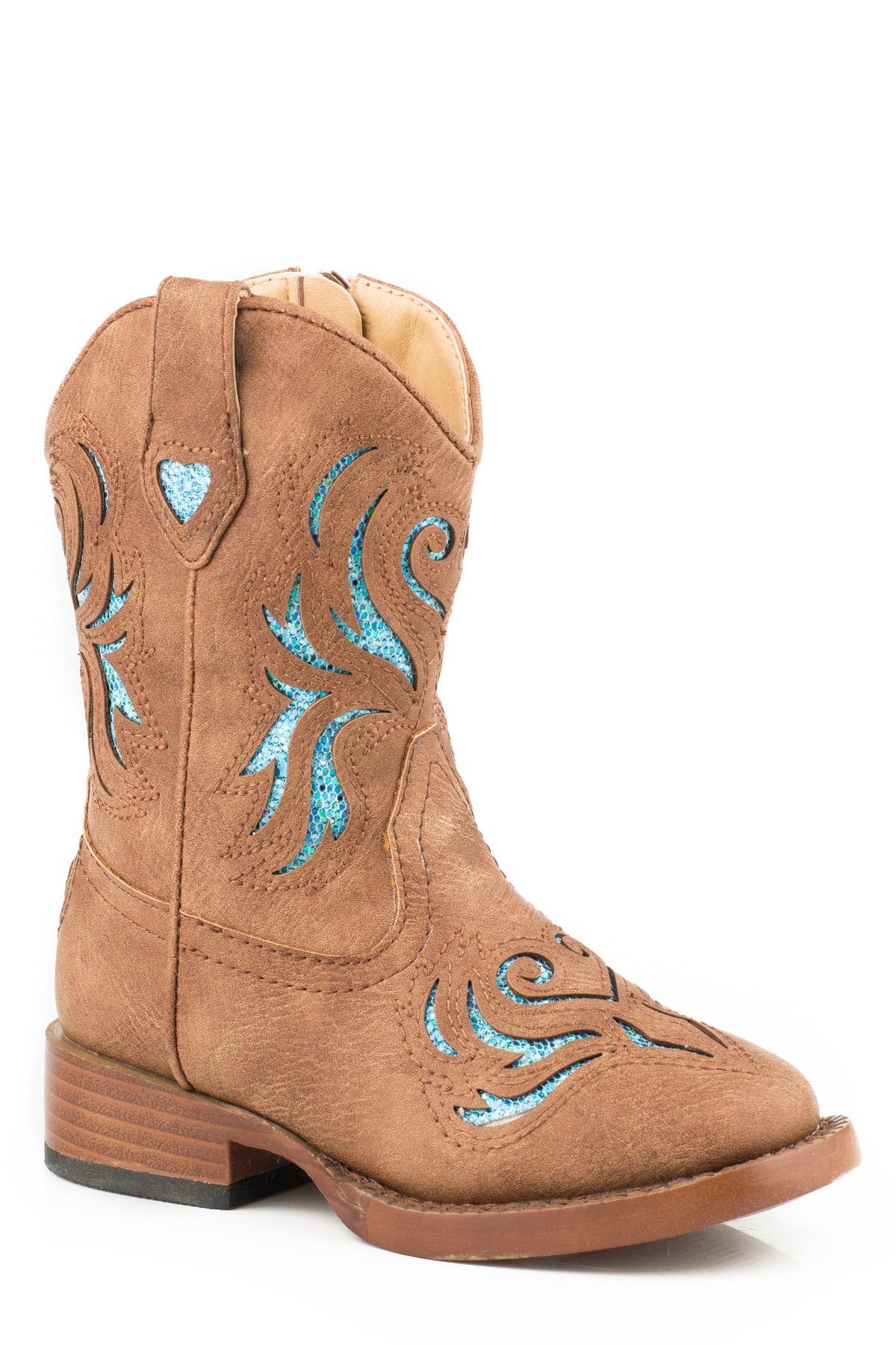 Girls Toddler Tan With Turquoise Glitter Underlay