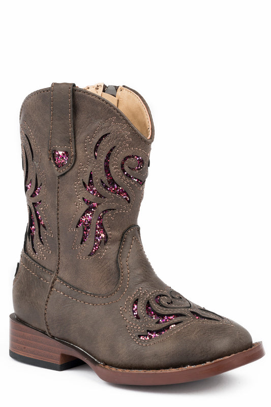 Girls Toddler Brown With Pink Glitter Cutouts
