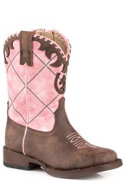 Girls Toddler Brown With Pink Diamond Embroidery