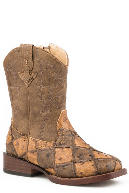 Boys Toddler Tan And Brown Patchwork Faux Ostrich